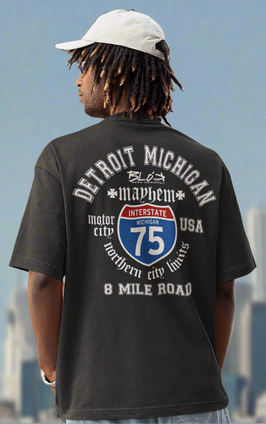 Detroit 8 Mile - Front & Back Print - in White - Oversize Men's