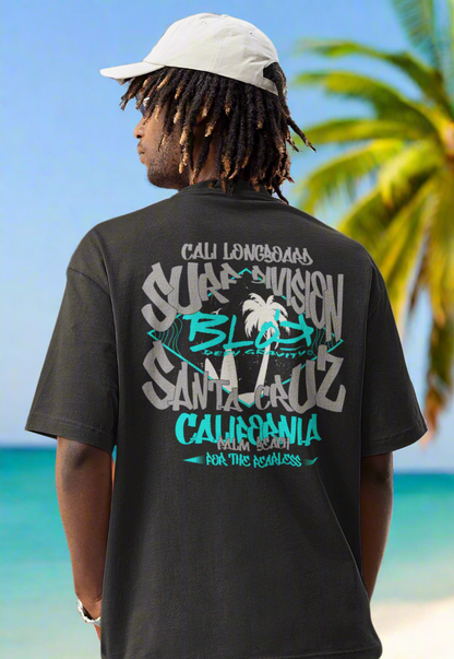 Santa Cruz - Front & Back Print - in Gray & Turquoise - Men's Oversize