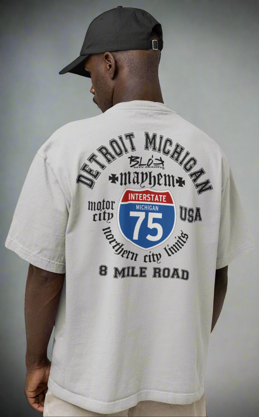 Detroit 8 Mile - Front & Back Print - in Black - Oversize Men's
