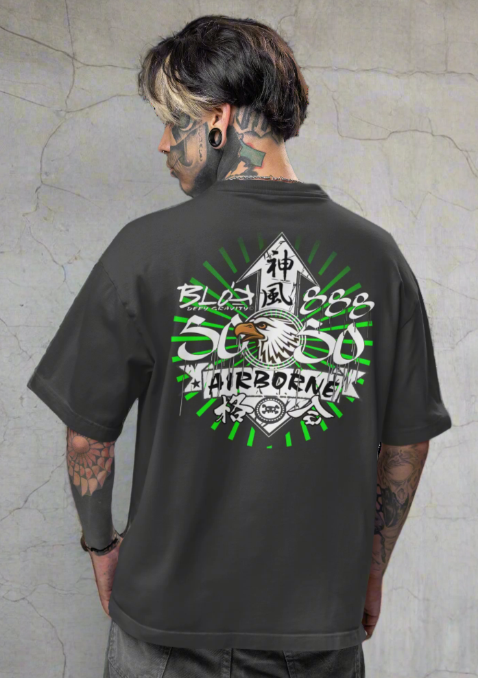 Airborne Eagle - Front & Back Print - in White & Green - Oversize Men's