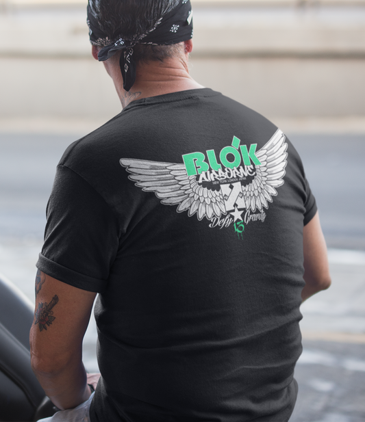 Airborne Wings - Front & Back Print in Green - Men's Loose Fit