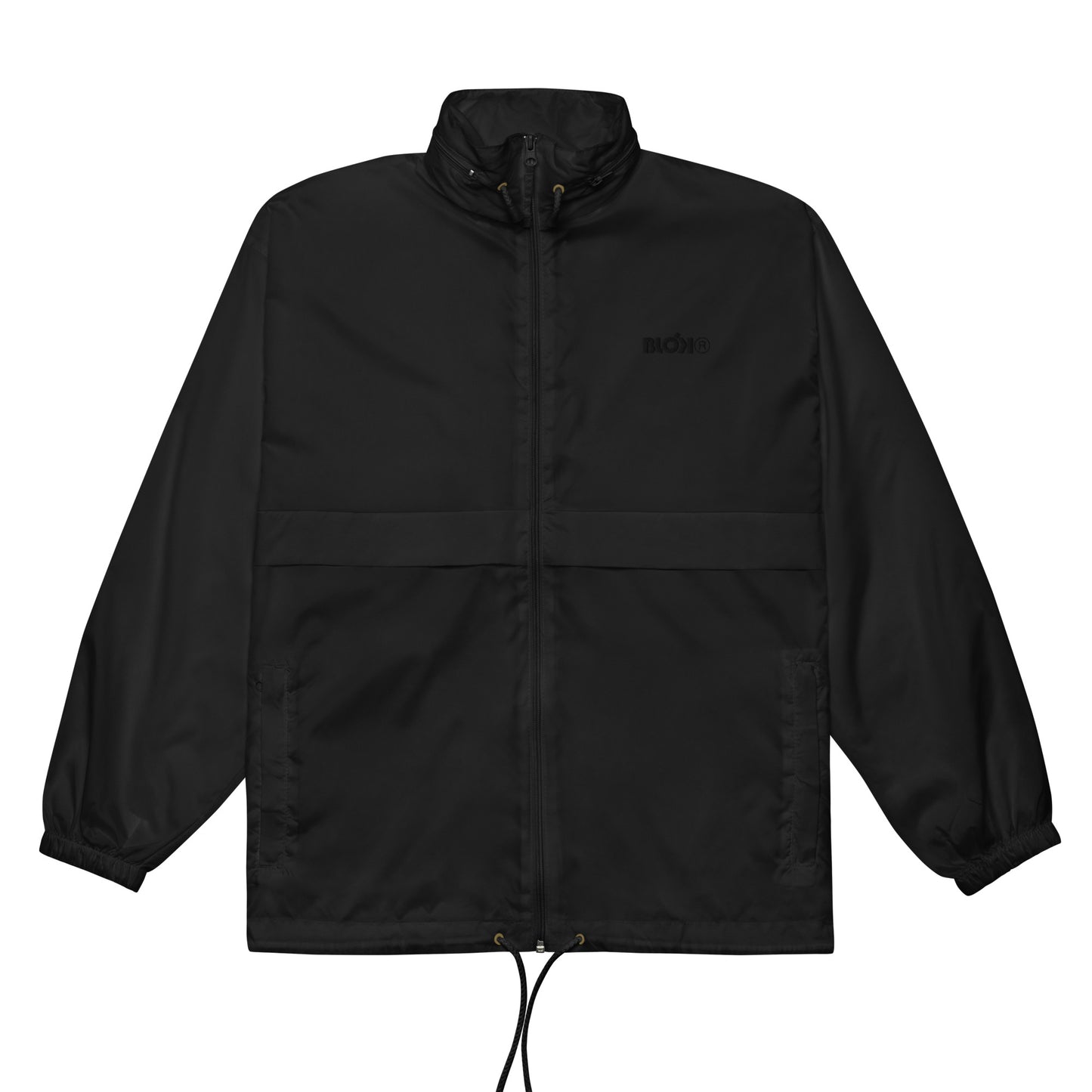 BLOK R - Unisex Black Front & Back Embroidered Windbreaker Jacket