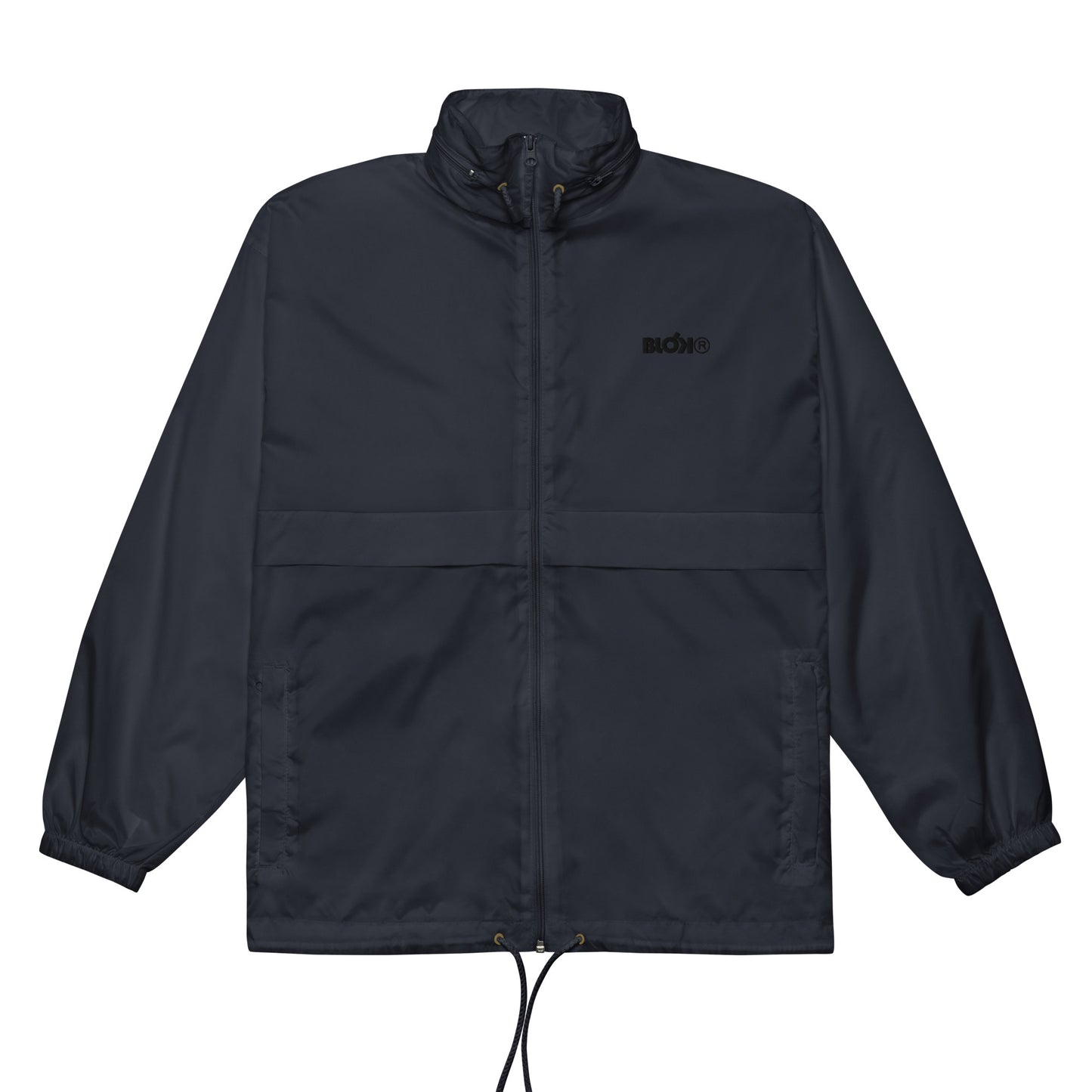 BLOK R - Unisex Black Front & Back Embroidered Windbreaker Jacket
