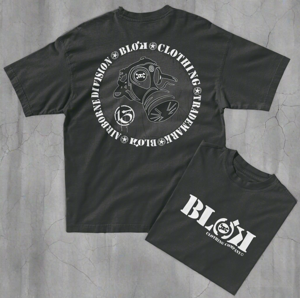 Gas mask - Front & Back Print - in White & Grey - Oversize Men's