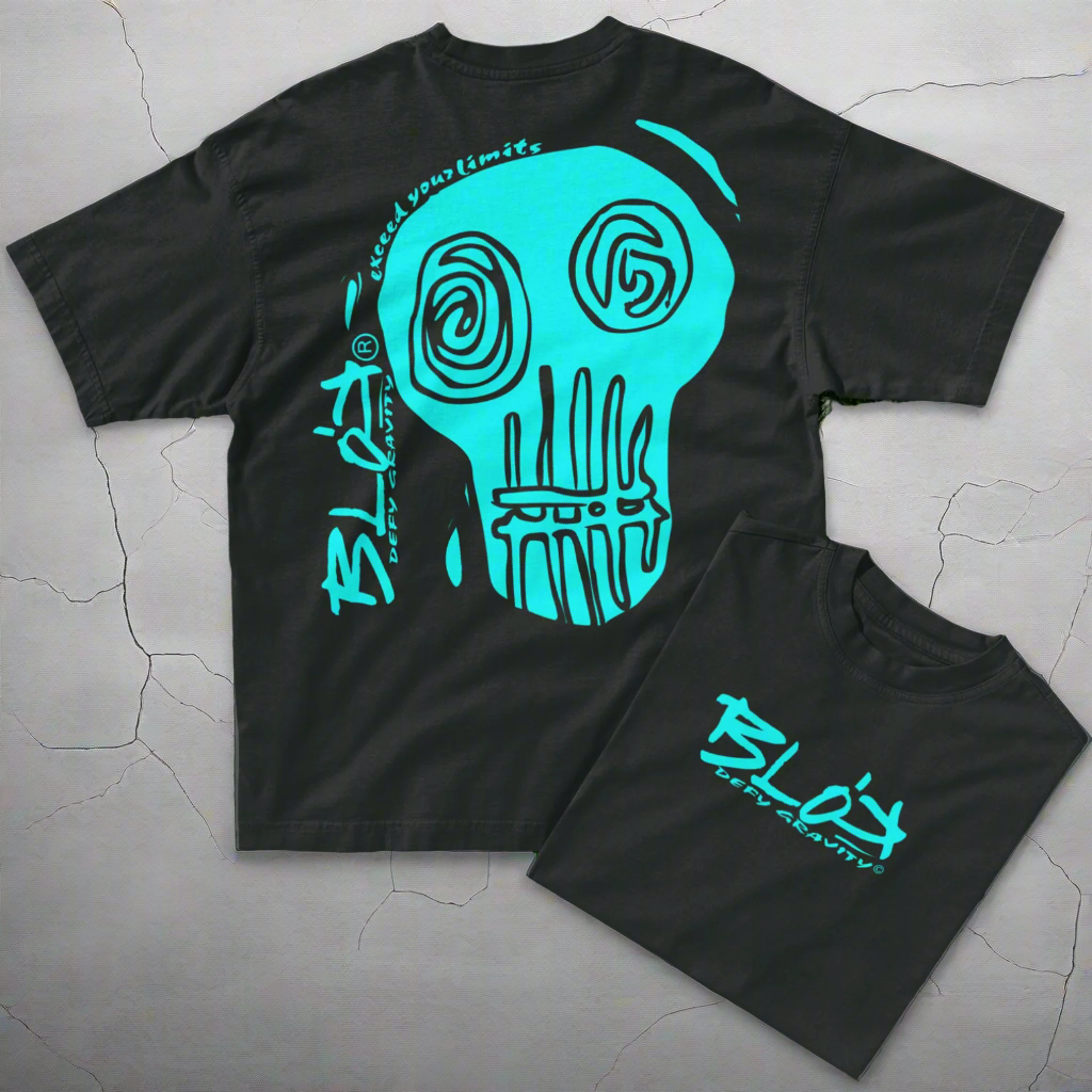 Skull - Front & Back Print - in Turquoise - Men's Oversize