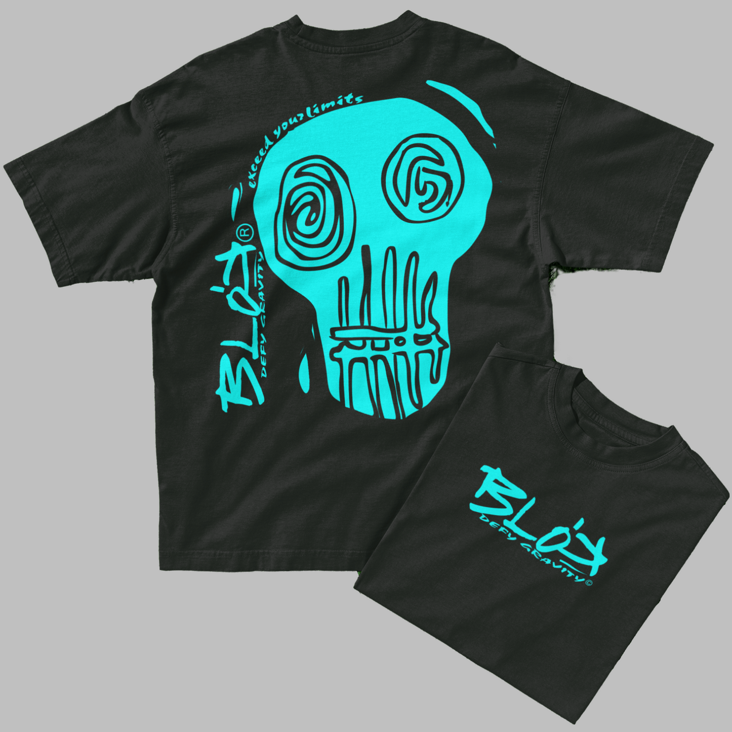 Skull - Front & Back Print - in Turquoise - Men's Oversize