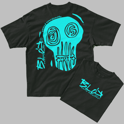 Skull - Front & Back Print - in Turquoise - Men's Oversize
