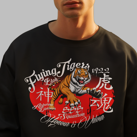 Flying Tigers - Front Print in Red & White - Men's Sweatshirt