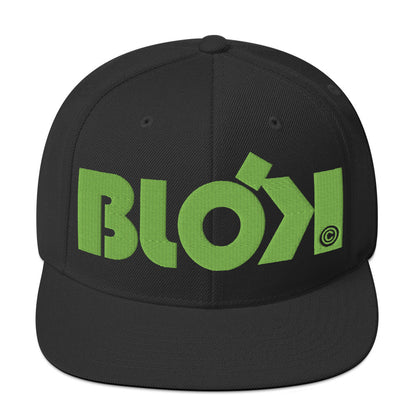 BLOK Bold Logo - Snapback Hat - Lime Green Embroidery