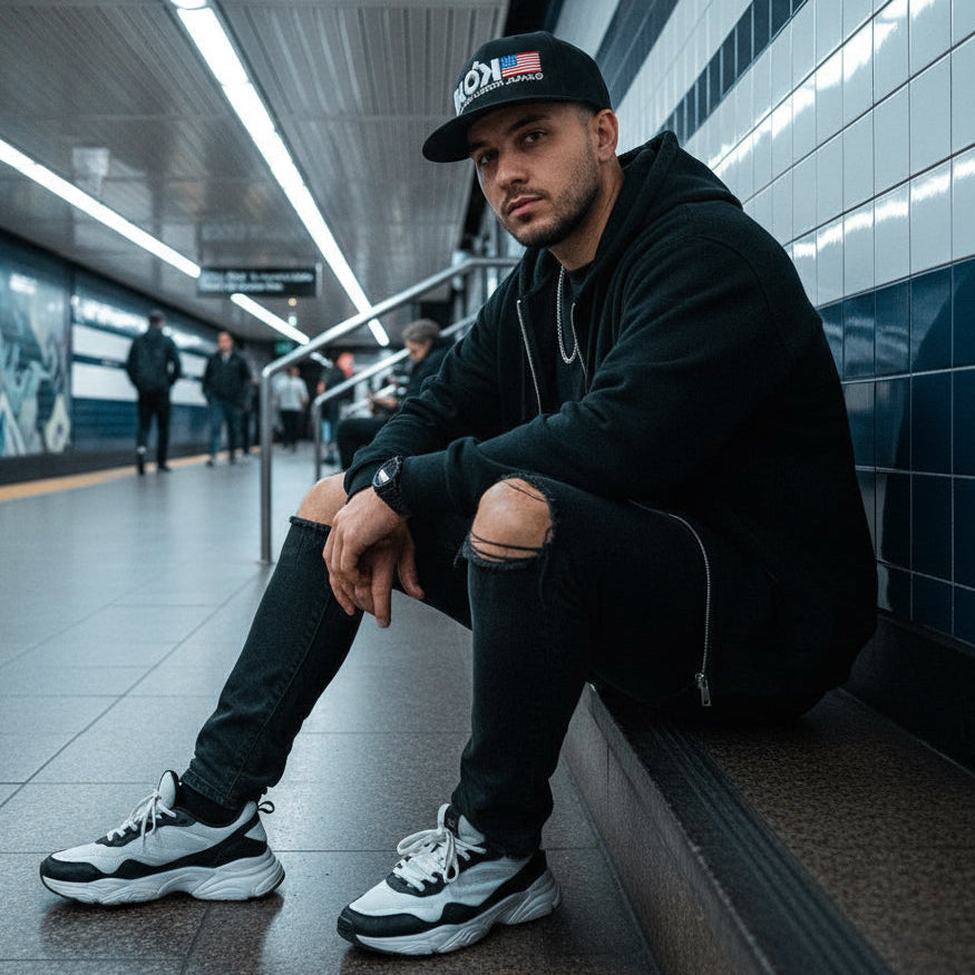 NY LDN JPN & Flag - Snapback Hat - White Embroidery