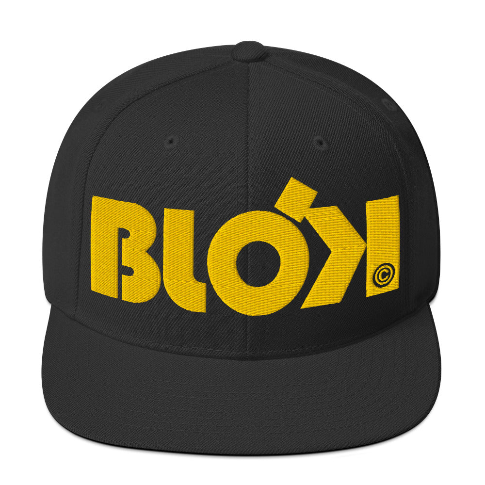 BLOK Bold Logo - Women's Snapback Hat - Yellow Embroidery