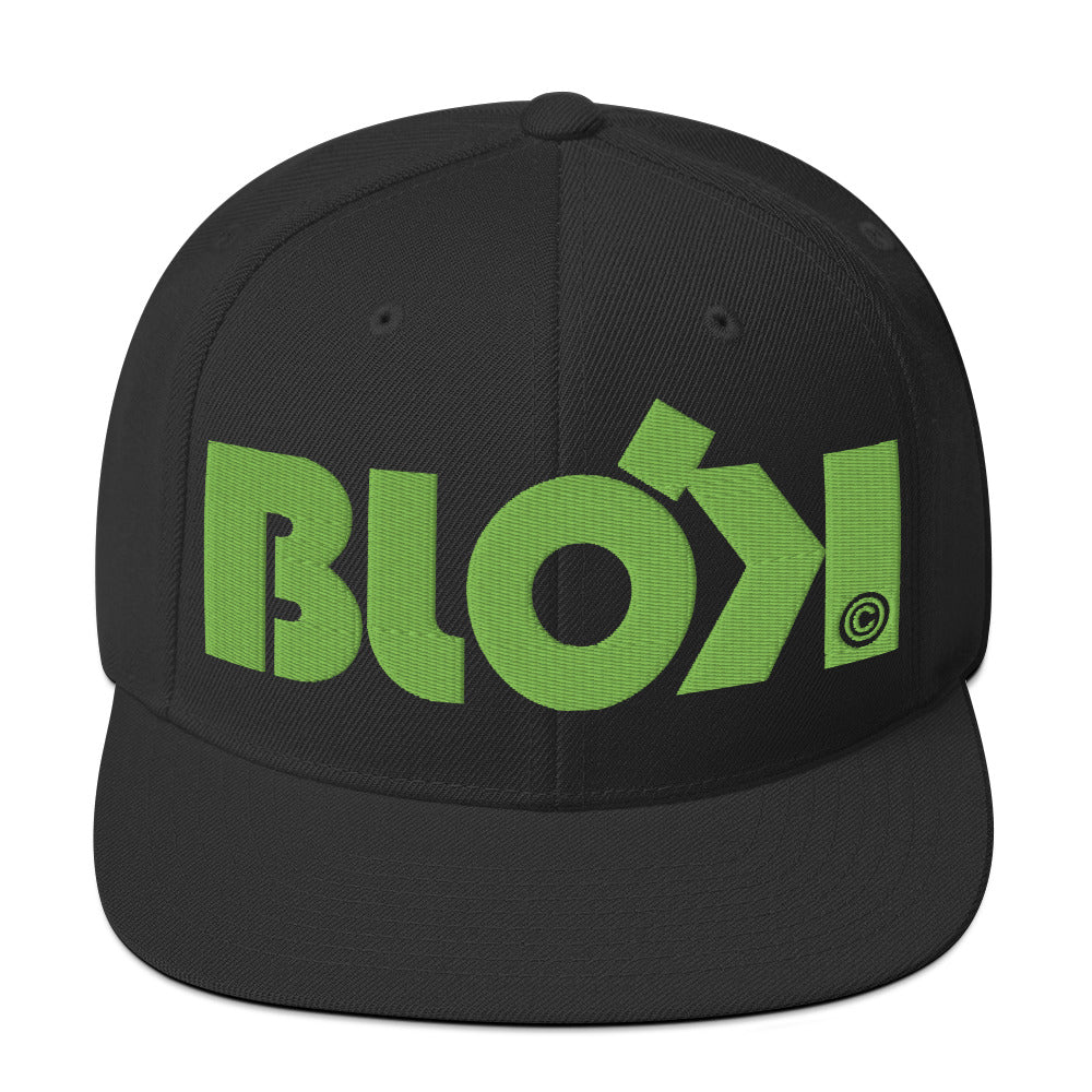 BLOK Bold Logo - Women's Snapback Hat - Lime Green Embroidery