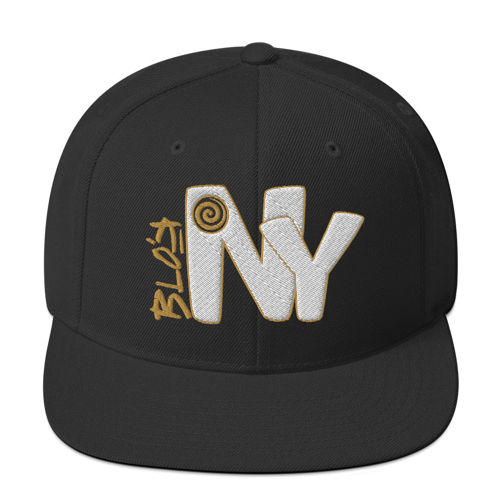 BLOK New York - Women's Snapback Hat - White & Gold Embroidery