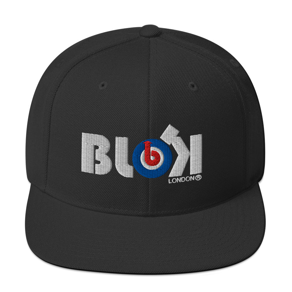 BLOK Target - Women's Snapback Hat - White Embroidery