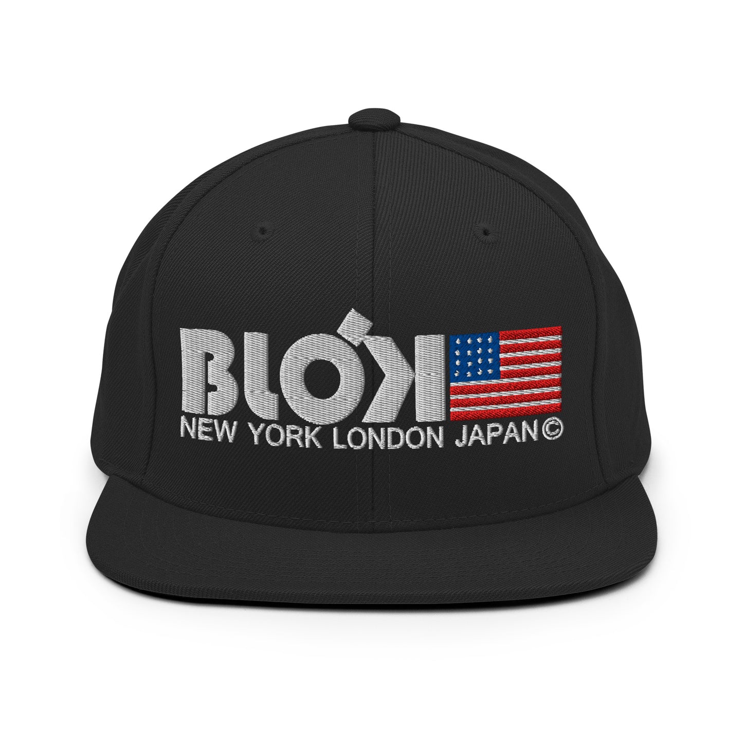 NY LDN JPN & Flag - Men's Snapback Hat - White Embroidery