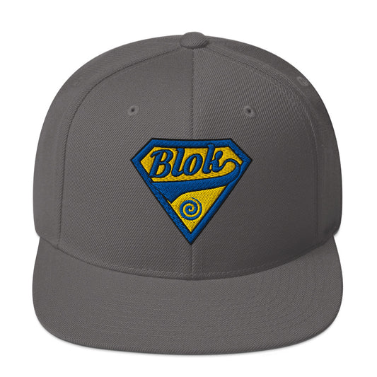 BLOK Shield - Men's Snapback Hat - Blue & Yellow Embroidery