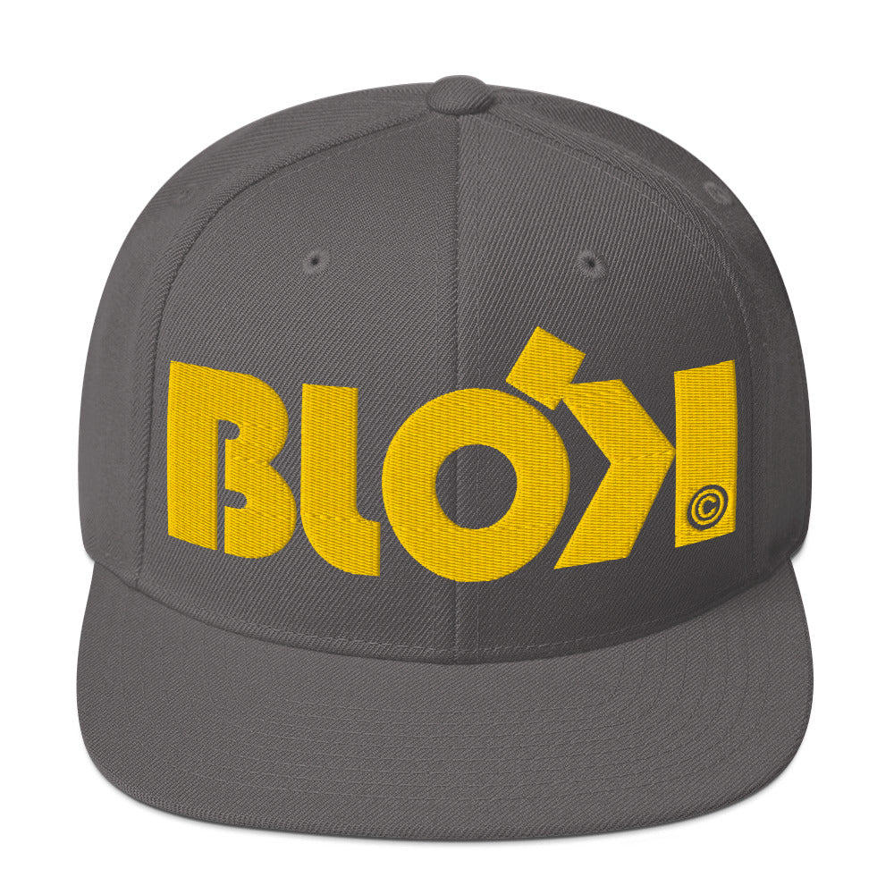 BLOK Bold Logo - Snapback Hat - Yellow Embroidery