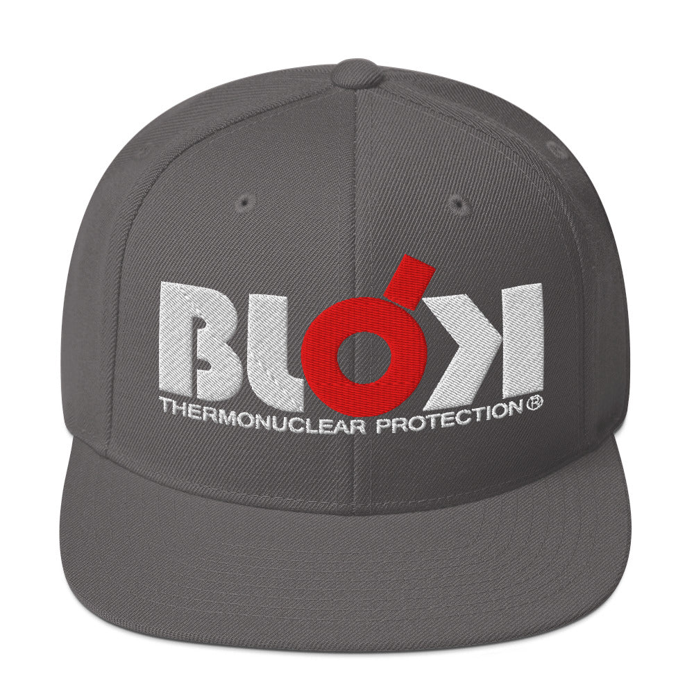BLOK Thermonuclear Protection - Women's Snapback Hat - Red and White Embroidery
