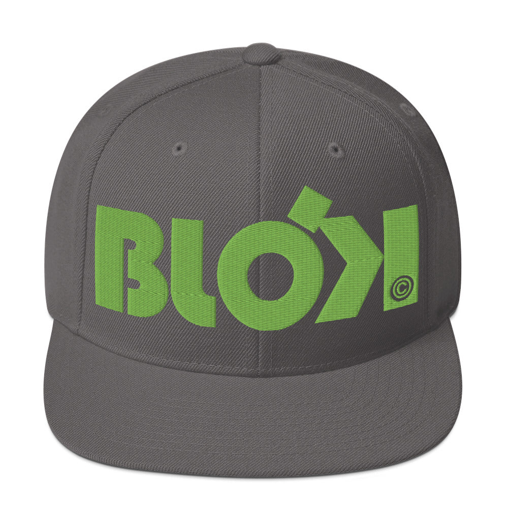 BLOK Bold Logo - Women's Snapback Hat - Lime Green Embroidery