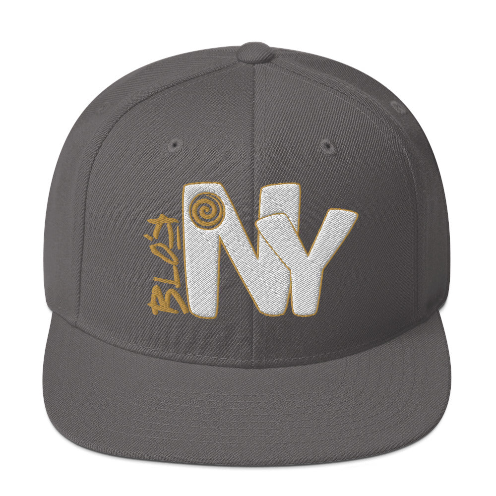 BLOK New York - Women's Snapback Hat - White & Gold Embroidery