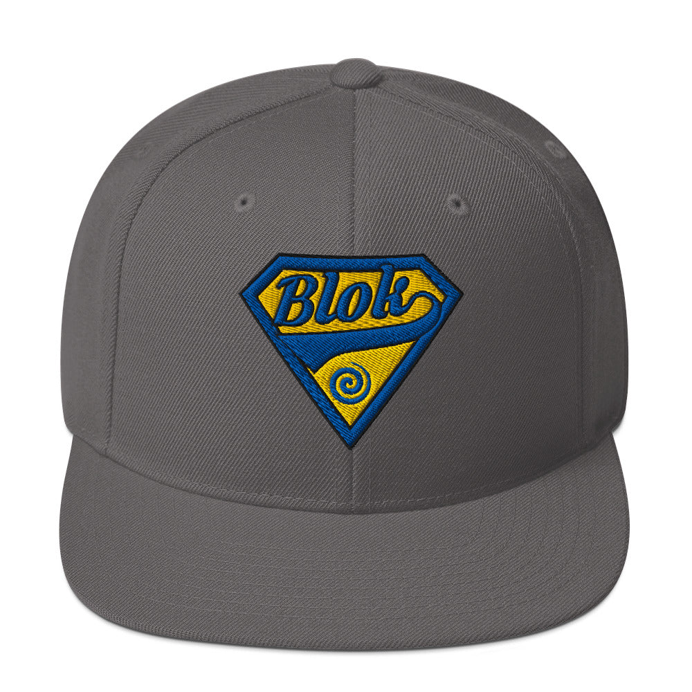 BLOK Shield - Women's Snapback Hat - Blue & Yellow Embroidery