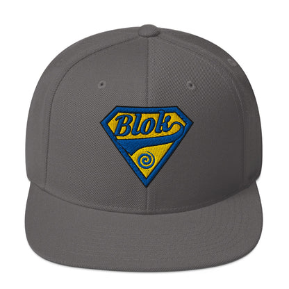 BLOK Shield - Women's Snapback Hat - Blue & Yellow Embroidery