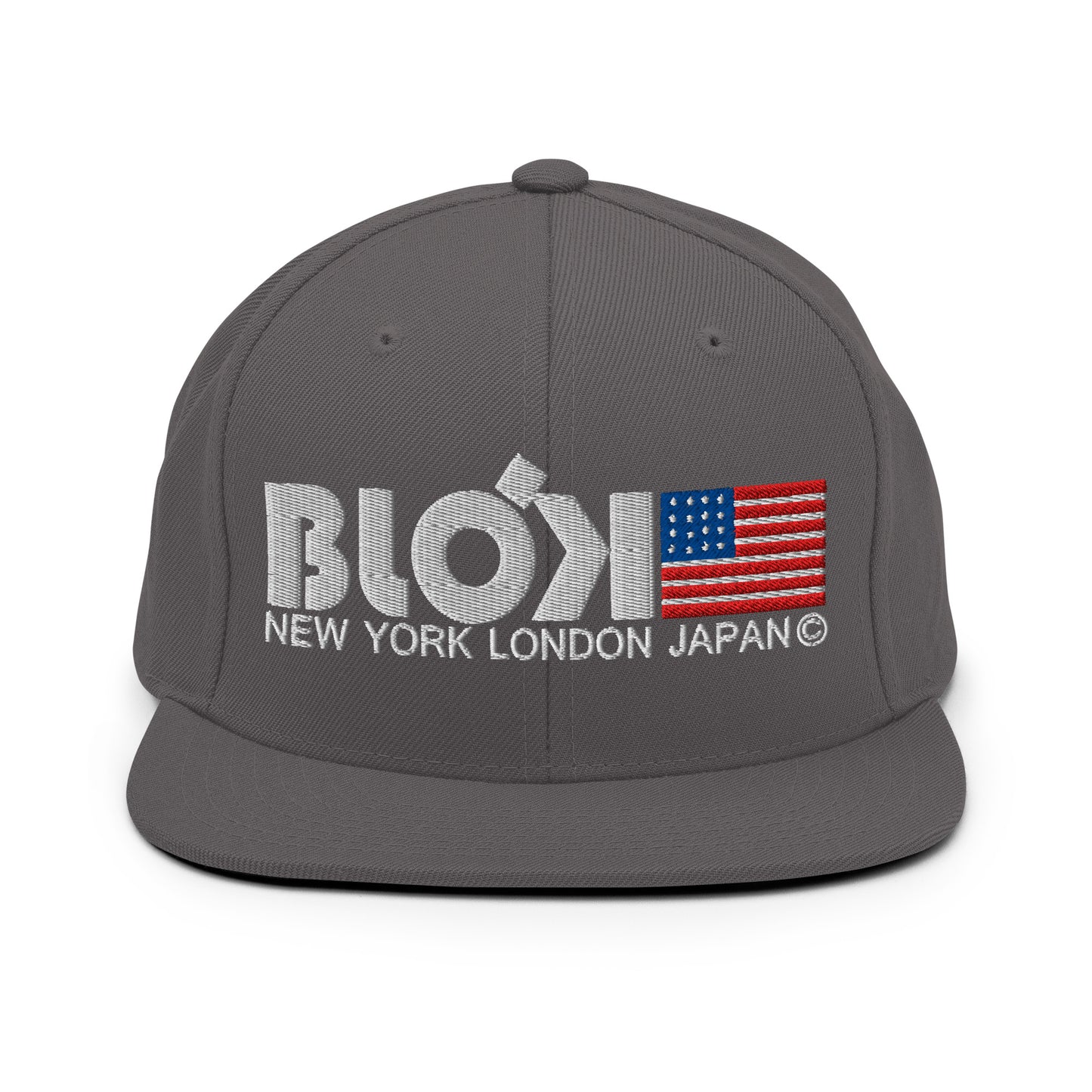 NY LDN JPN & Flag - Men's Snapback Hat - White Embroidery