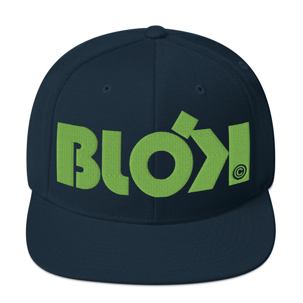 BLOK Bold Logo - Snapback Hat - Lime Green Embroidery