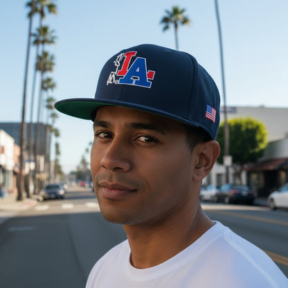 BLOK LA - Men's Snapback Hat - Front & Side Logo In Red and Blue Embroidery