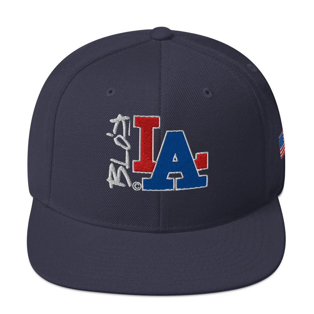 BLOK LA - Women's Snapback Hat - Front & Side Logo Red and Blue Embroidery