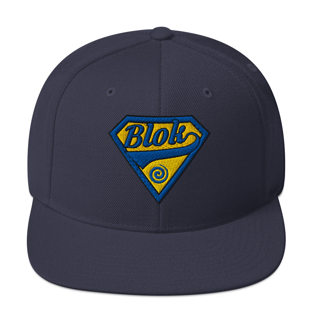 BLOK Shield - Women's Snapback Hat - Blue & Yellow Embroidery