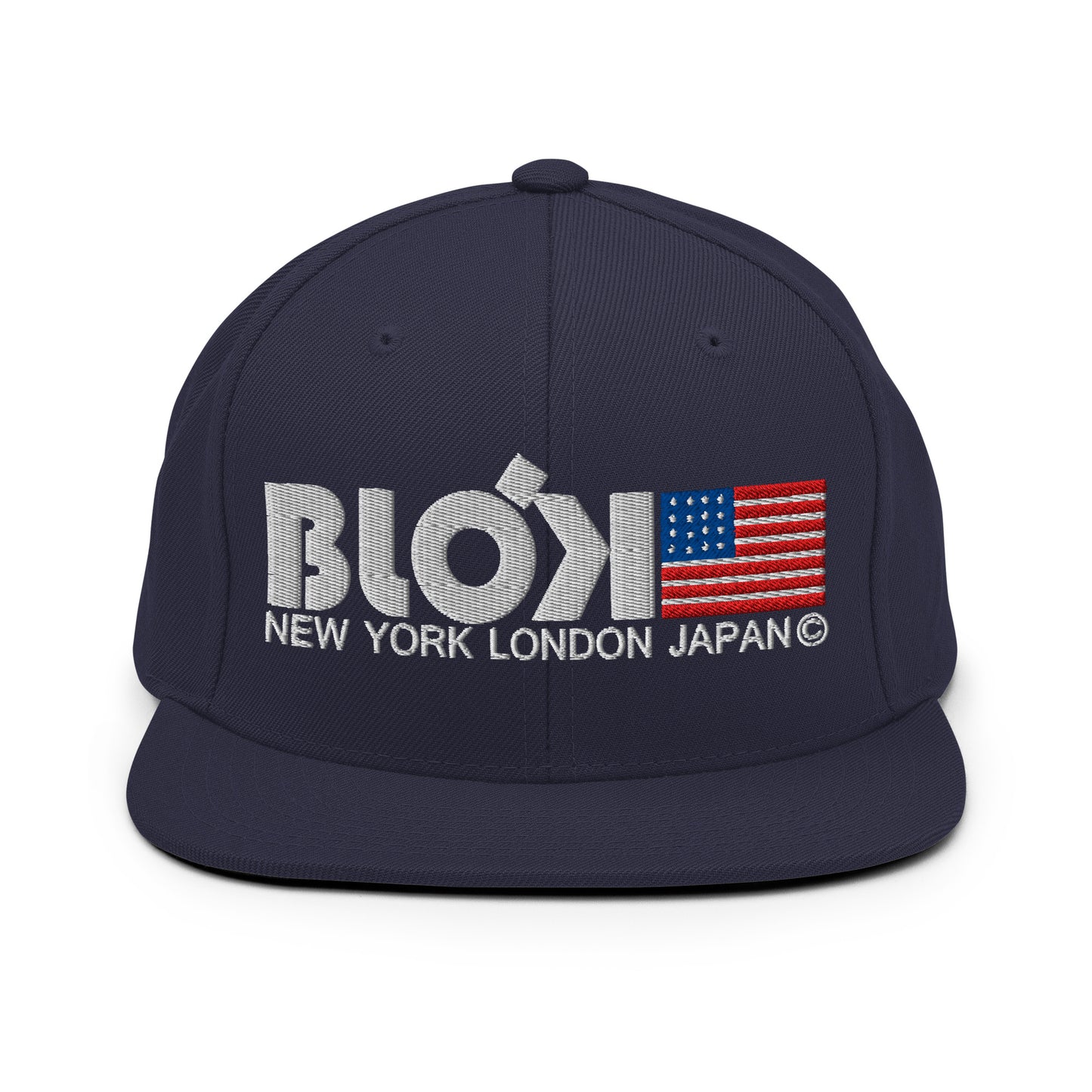 NY LDN JPN & Flag - Men's Snapback Hat - White Embroidery