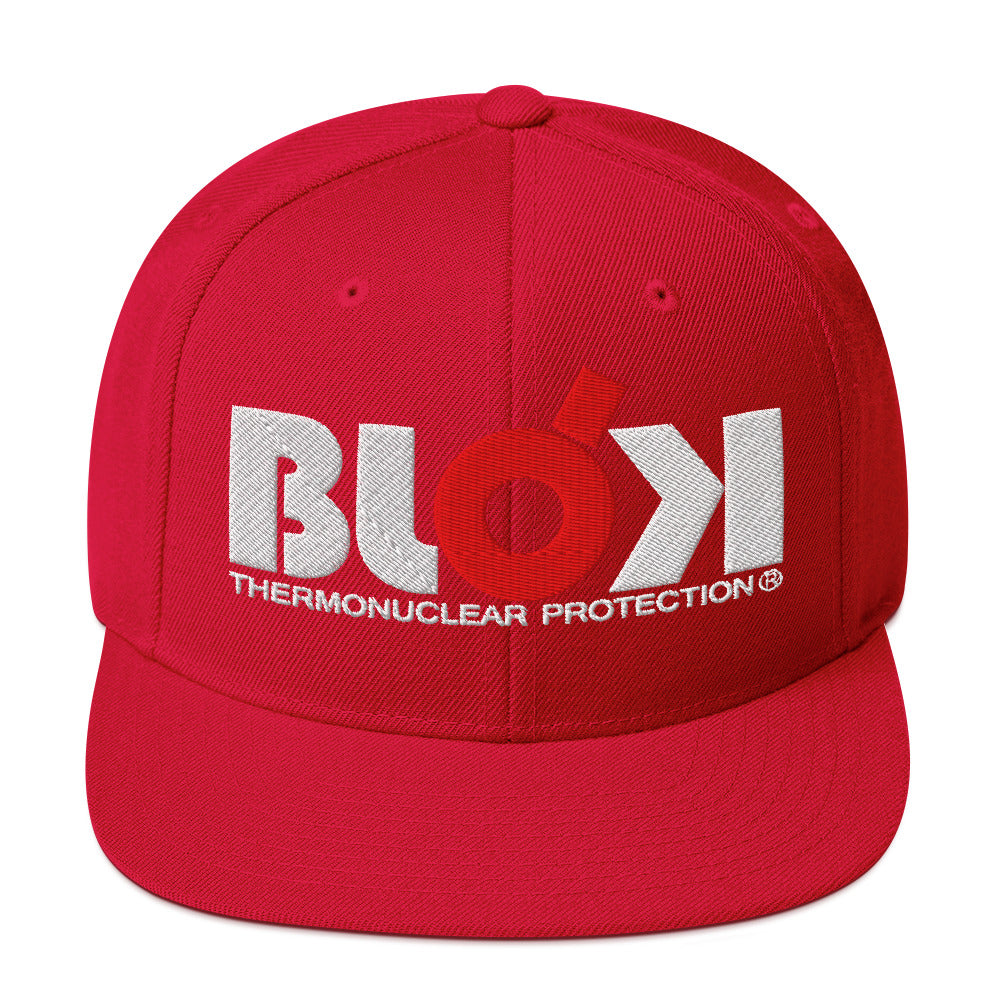 BLOK Thermonuclear Protection - Women's Snapback Hat - Red and White Embroidery