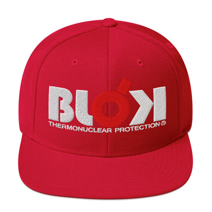 BLOK Thermonuclear Protection - Women's Snapback Hat - Red and White Embroidery