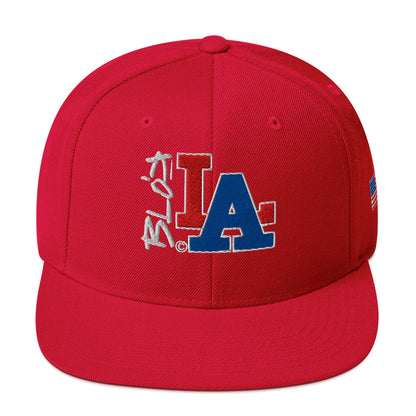 BLOK LA - Women's Snapback Hat - Red & Blue Front & Side Embroidery