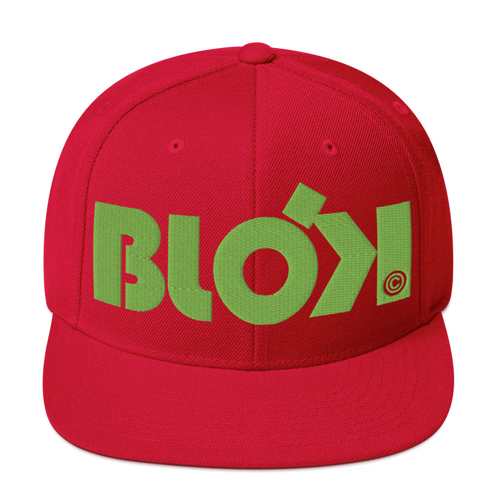 BLOK Bold Logo - Women's Snapback Hat - Lime Green Embroidery