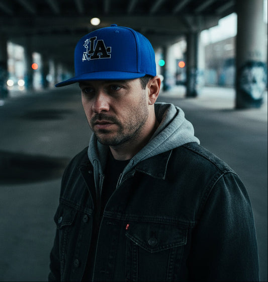 BLOK LA - Men's Snapback Hat- Black and White Embroidery