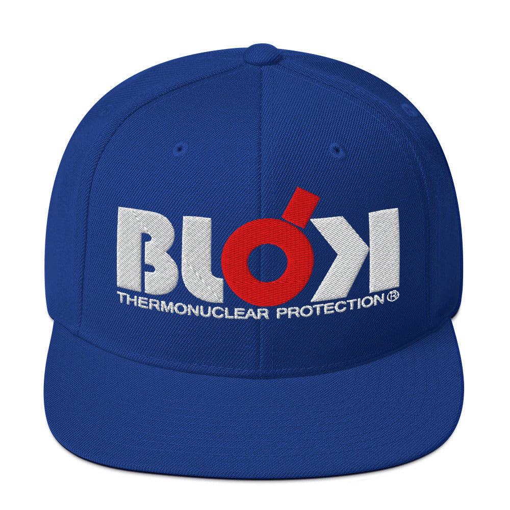BLOK Thermonuclear Protection - Women's Snapback Hat - Red and White Embroidery