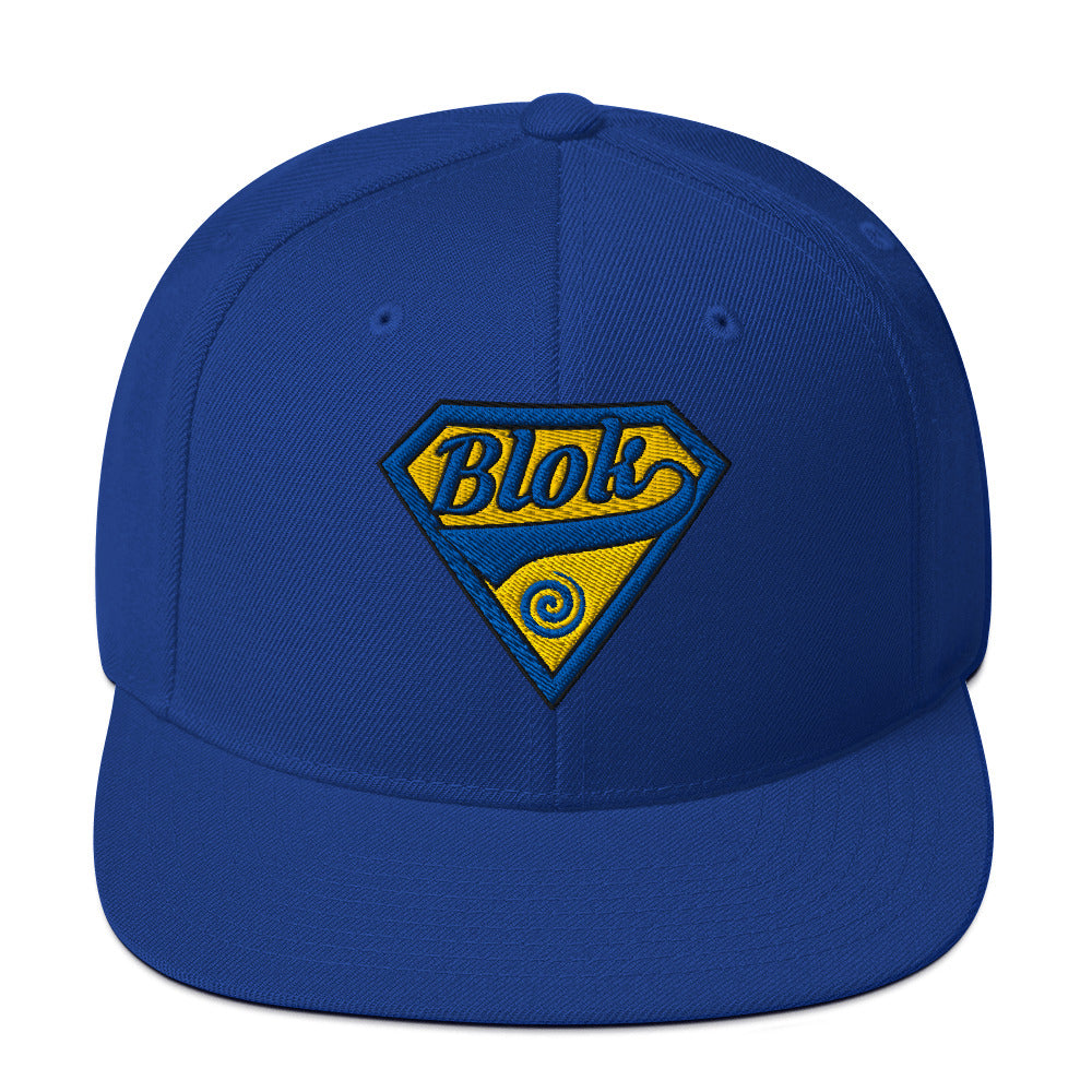 BLOK Shield - Women's Snapback Hat - Blue & Yellow Embroidery
