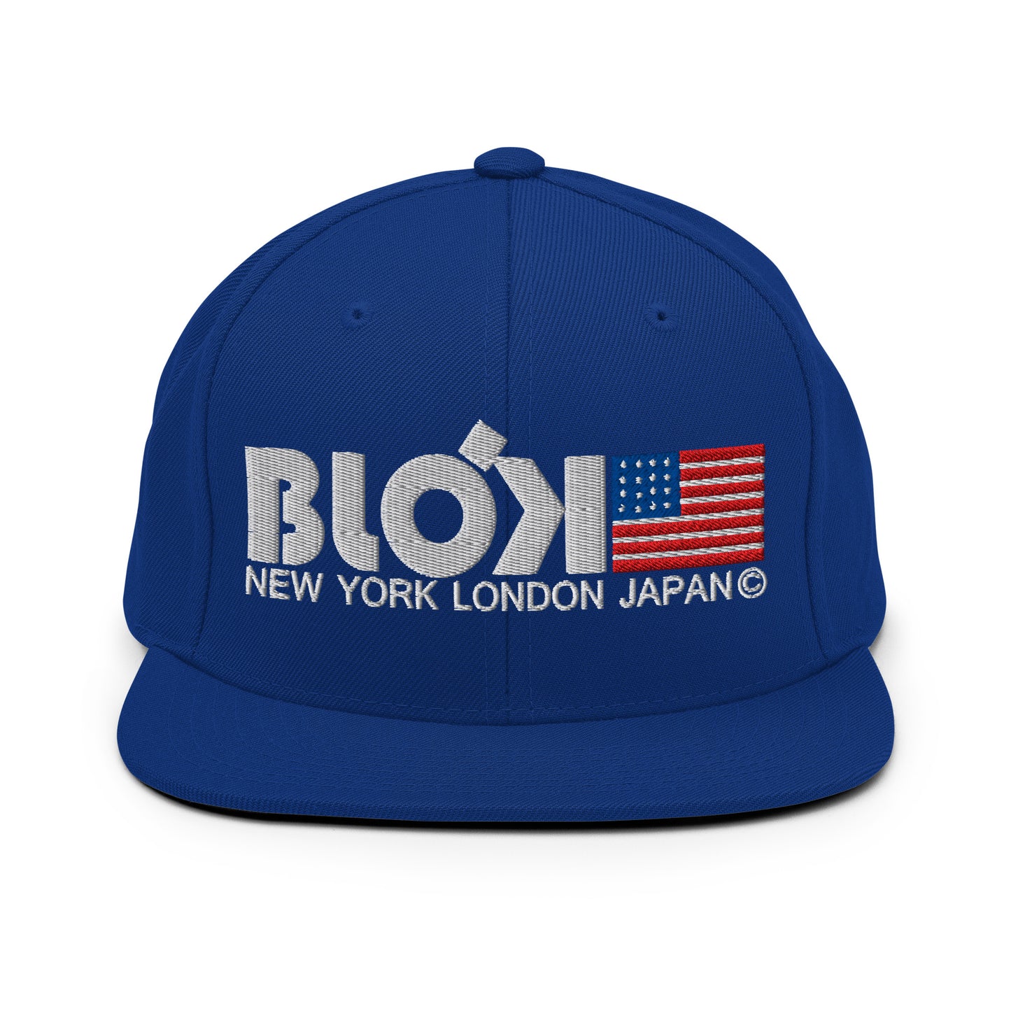 NY LDN JPN & Flag - Men's Snapback Hat - White Embroidery