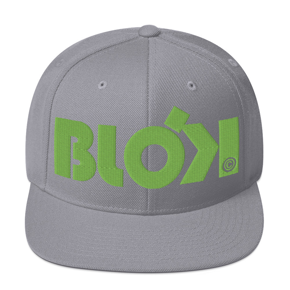 BLOK Bold Logo - Women's Snapback Hat - Lime Green Embroidery