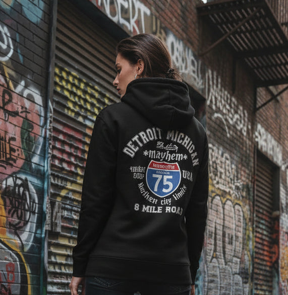 BLOK Detroit 8 Mile - White Front & Back Graphic Print Women's Hoodie