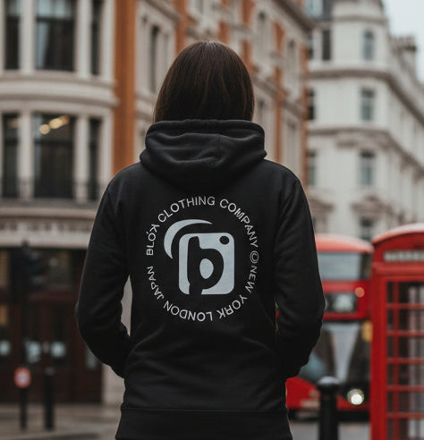 BLOK NY LDN JPN & Flag - White Front & Back Graphic Print Women's Hoodie