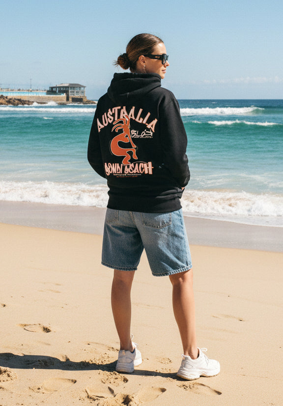 BLOK Bondi Beach - Orange & White Front & Back Graphic Print Women's Hoodie