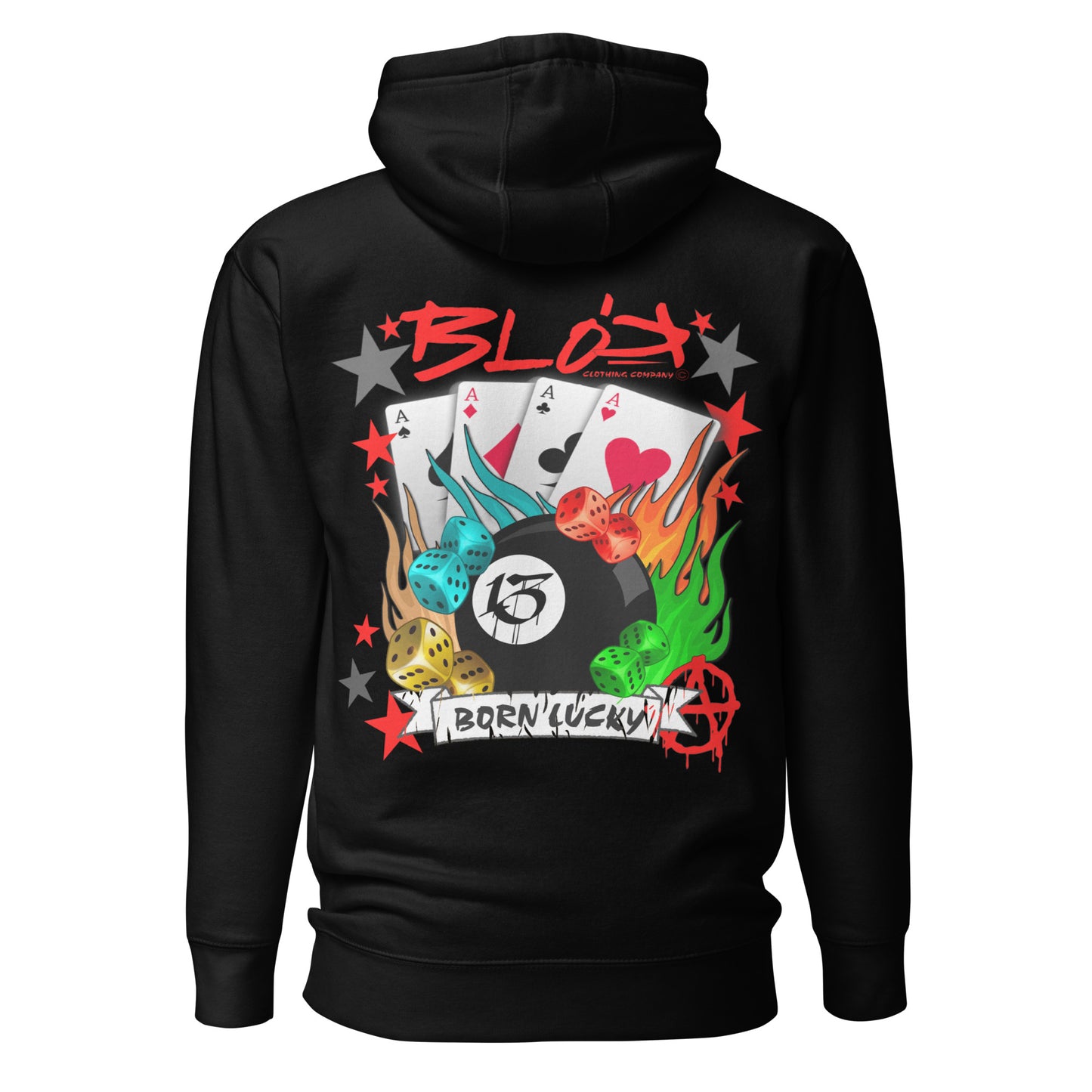 BLOK Born Lucky - Red Back & Front Graphic Print Women's Hoodie