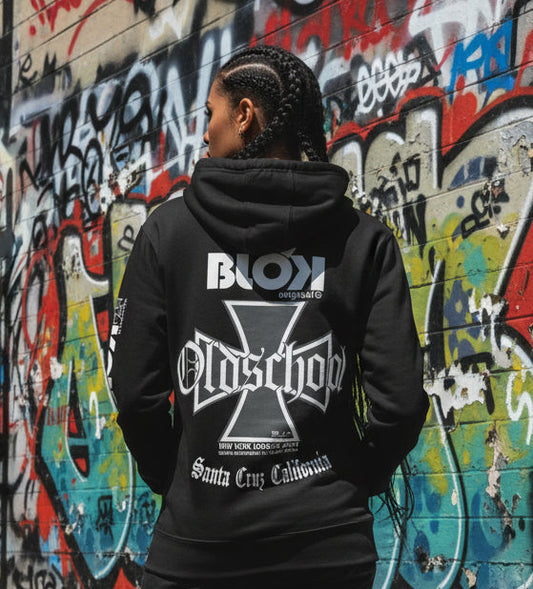 Old School Iron Cross - Front, Back & Arm Print in White - Women's Hoodie
