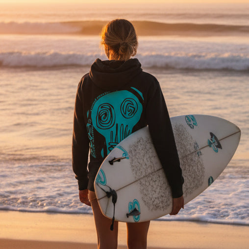 Skull - Front & Back Print - in Turquoise - Women's Hoodie