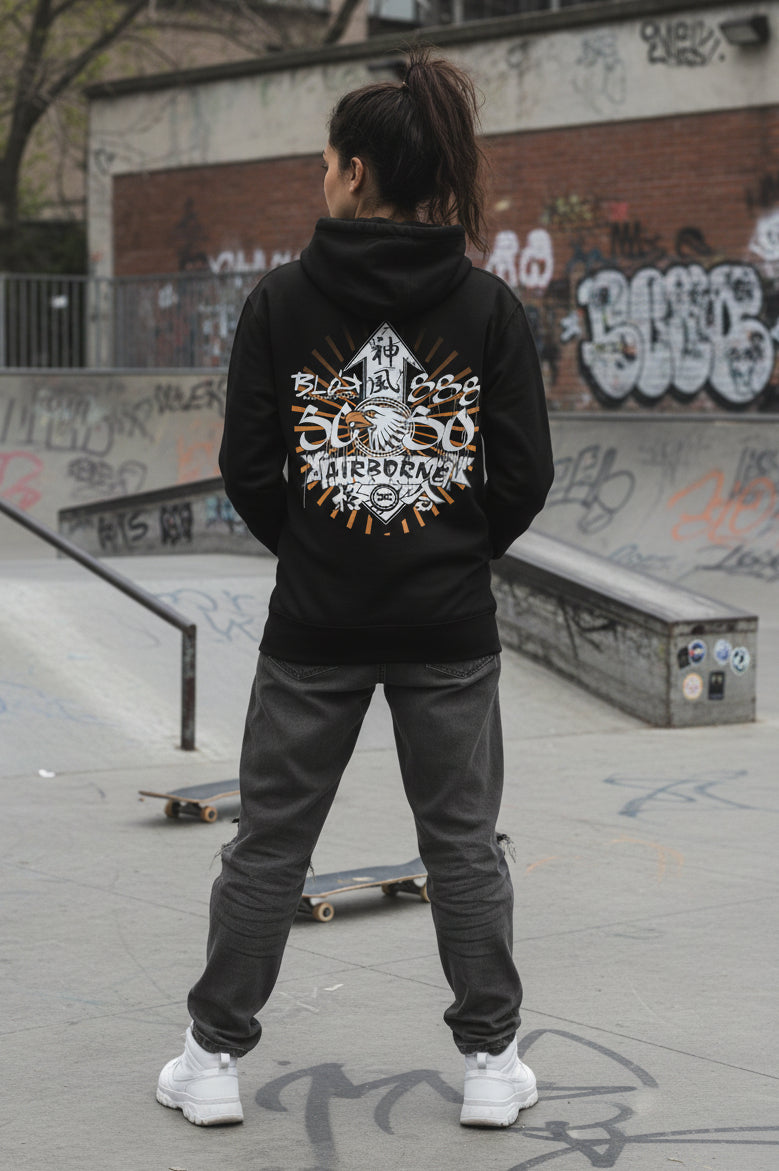 BLOK Airborne Eagle - Orange Front & Back Graphic Print Women's Hoodie