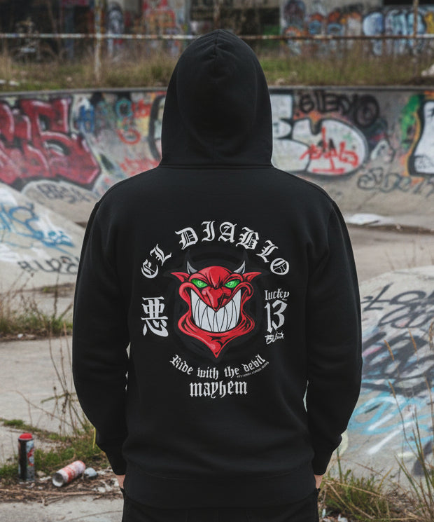 El Diablo - Front & Back Print in Red & White - Men's Hoodie