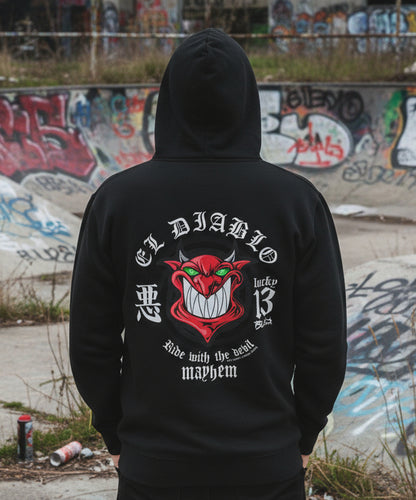 El Diablo - Front & Back Print in Red & White - Men's Hoodie